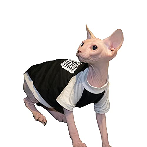 DOUJIN Sphynx/Devon Ropa para Gatos sin Pelo, patrón de Letras cómodo/Transpirable para Gatos Clothers-M_Black