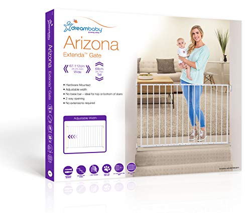 Dreambaby Arizona Extenda - Puerta de seguridad para bebé, color blanco, ancho ajustable (68-112 cm)