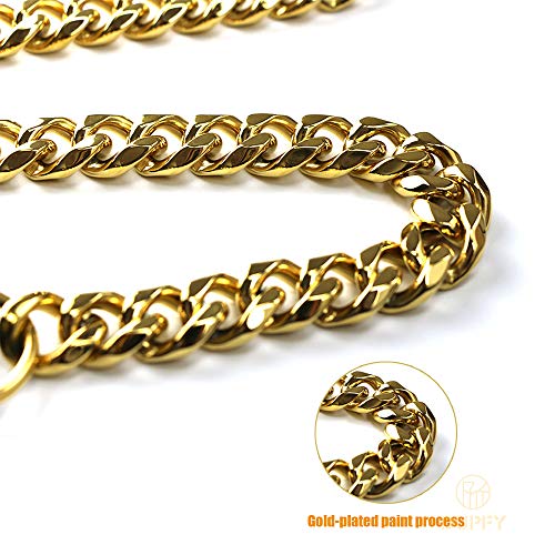 DUPFY Correa de Cadena Dorada para Perros Grandes, a Prueba de masticación de Metal, 19 mm, Resistente, Completamente soldada, Cadena de Acero Inoxidable para Mascotas con asa Acolchada de Cuero
