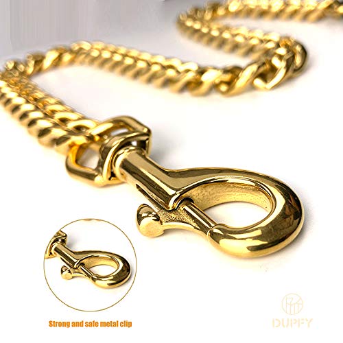 DUPFY Correa de Cadena Dorada para Perros Grandes, a Prueba de masticación de Metal, 19 mm, Resistente, Completamente soldada, Cadena de Acero Inoxidable para Mascotas con asa Acolchada de Cuero
