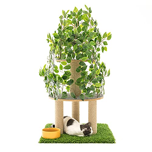 DUTUI El Gato del Bosque Rasca El Árbol Y La Torre del Gato En Tres Pisos, con Hojas Artificiales para Que El Gato Se Esconda