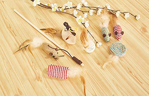 DXIA Juguetes para Gatos, Juguete del Gato, Caja de Regalo del Juguete del Gato, 7 Piezas Juguete Interactivo para Gatos con Plumas para Kitty, 7 Piezas de reemplazable Juego de Regalo