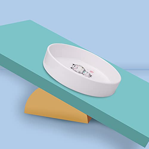 Dynmeow Comedero Gato, 2 Piezas Cuencos Cerámica para el Pienso y Agua, Platos de la Comida Húmeda para Gatos, 350ML, Patrón de Mariposa