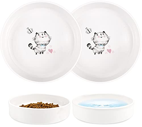 Dynmeow Comedero Gato, 2 Piezas Cuencos Cerámica para el Pienso y Agua, Platos de la Comida Húmeda para Gatos, 350ML, Patrón de Mariposa