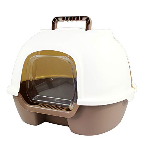 DZL Arenero Gatos Cubierto Arenero para Gatos Grande 50 * 39 * 41cm Bandeja Sanitaria Plástica para Gatos (Marrón)