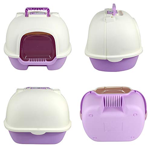 DZL Arenero Gatos Cubierto Arenero para Gatos Grande 50 * 39 * 41cm Bandeja Sanitaria Plástica para Gatos (Morado)