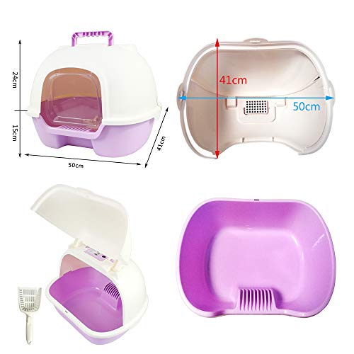 DZL Arenero Gatos Cubierto Arenero para Gatos Grande 50 * 39 * 41cm Bandeja Sanitaria Plástica para Gatos (Morado)