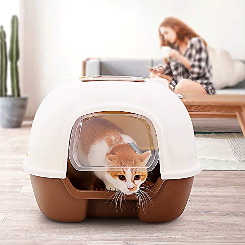 DZL Arenero Gatos Cubierto Arenero para Gatos Grande 50 * 39 * 41cm Bandeja Sanitaria Plástica para Gatos (Morado)