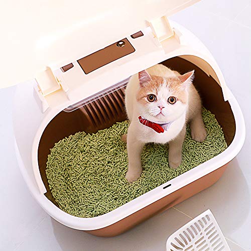DZL Arenero Gatos Cubierto Arenero para Gatos Grande 50 * 39 * 41cm Bandeja Sanitaria Plástica para Gatos (Morado)
