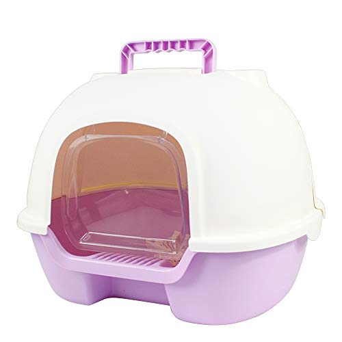 DZL Arenero Gatos Cubierto Arenero para Gatos Grande 50 * 39 * 41cm Bandeja Sanitaria Plástica para Gatos (Morado)