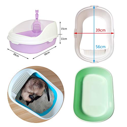 DZL Bandeja Higiénica Arenero Gatos Aseo Arenero Abierto para Mascotas Gatos 56 * 39 * 26cm Bandeja Sanitaria Plástica con Pala Bandeja Sanitaria Gatera Arenero (con Arena),color aleatorio