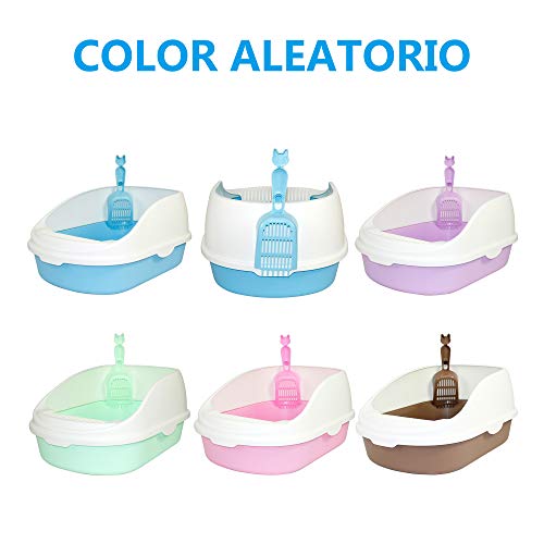 DZL Bandeja Higiénica Arenero Gatos Aseo Arenero Abierto para Mascotas Gatos 56 * 39 * 26cm Bandeja Sanitaria Plástica con Pala Bandeja Sanitaria Gatera Arenero (con Arena),color aleatorio