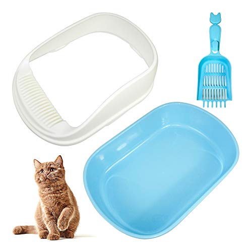 DZL Bandeja Higiénica Arenero Gatos Aseo Arenero Abierto para Mascotas Gatos 56 * 39 * 26cm Bandeja Sanitaria Plástica con Pala Bandeja Sanitaria Gatera Arenero (con Arena),color aleatorio