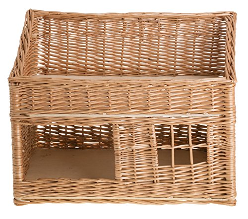 e-wicker24 Cesta rectangular de mimbre para gatos con dos pisos, con cojín y ventana
