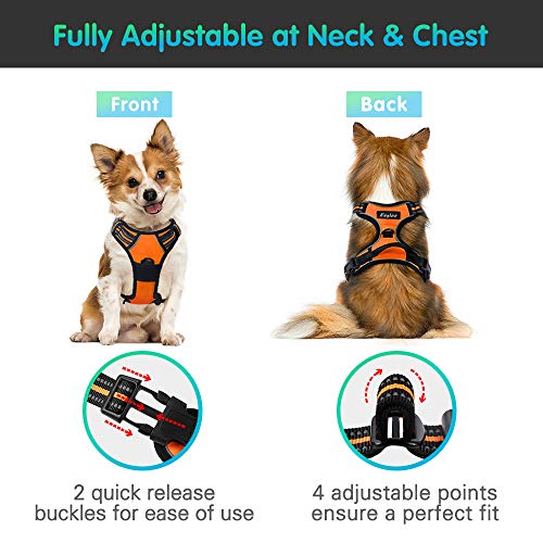Eagloo Arnes de Perro Antitirones Cómodo Chaleco Ajustable Correa al Cuello y Pecho para Perros Grande Material Duradero Transpirable con Cinta Reflectante Adaptarse a Ejercer Externo L/Naranja