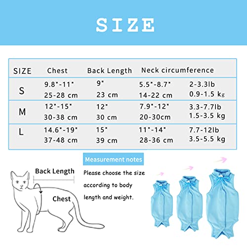 Easy Joy Traje de Recuperación Profesional para Gatos, Anti-Lamido Medical Chaleco con Pasta Magica, E-Collar Alternativa para Gatos, para Gatito Heridas Abdominales o Enfermedades de la Piel(M,Azul)