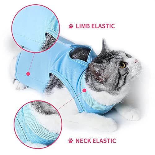 Easy Joy Traje de Recuperación Profesional para Gatos, Anti-Lamido Medical Chaleco con Pasta Magica, E-Collar Alternativa para Gatos, para Gatito Heridas Abdominales o Enfermedades de la Piel(M,Azul)