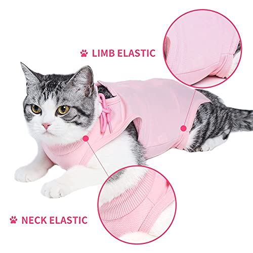 Easy Joy Traje de Recuperación Profesional para Gatos, Anti-Lamido Medical Chaleco con Pasta Magica, E-Collar Alternativa para Gatos, para Gatito Heridas Abdominales o Enfermedades de la Piel(S,Rosa)