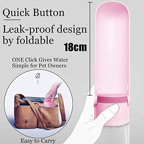 EasyULT Plegable Botella de Agua para Perros, 420ml Portátil Botella Mascotas Portátil, Taza para Beber Dispensador para Caminar, Viaje, Senderismo (Rosado)