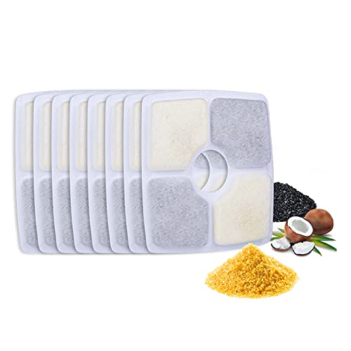 ECOSI Filtros Fuente para Gatos, 8 Repuesto Filtros Fuente Gatos Perro 1,6-2.5L Filtros Fuente de Fuentes de Mascotas con Resina y Carbón Activo para Fuentes de Flores