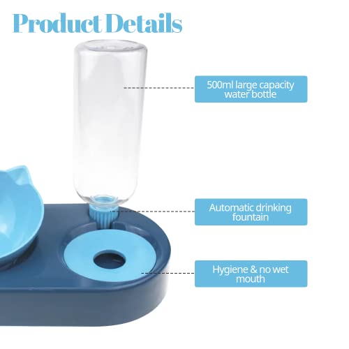 Edipets, Comedero Gato, Bebedero Gatos, Capacidad 600 ml, Antiahogo, Antideslizante, Dispensador Comida Agua, Antigoteo, Accesorios (Azul)