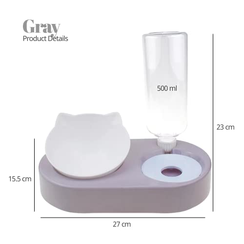 Edipets, Comedero Gato, Bebedero Gatos, Capacidad 600 ml, Antiahogo, Antideslizante, Dispensador Comida Agua, Antigoteo, Accesorios (Gris)
