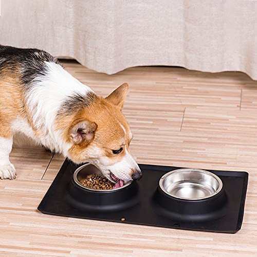 Edipets, Comedero Perro Gato y Mascotas, Bebedero Perro Gatos, Doble Plato Extraíble de Acero Inoxidable, Base de Silicona Antideslizante (Talla L: 818 G, Negro)