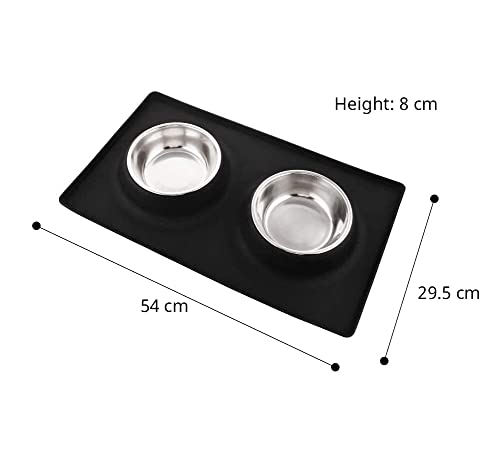 Edipets, Comedero Perro Gato y Mascotas, Bebedero Perro Gatos, Doble Plato Extraíble de Acero Inoxidable, Base de Silicona Antideslizante (Talla L: 818 G, Negro)