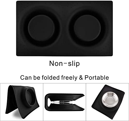 Edipets, Comedero Perro Gato y Mascotas, Bebedero Perro Gatos, Doble Plato Extraíble de Acero Inoxidable, Base de Silicona Antideslizante (Talla L: 818 G, Negro)