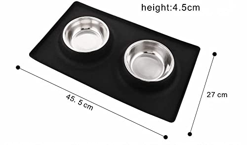 Edipets, Comedero Perro Gato y Mascotas, Bebedero Perro Gatos, Doble Plato Extraíble de Acero Inoxidable, Base de Silicona Antideslizante (Talla S: 504.5 G, Negro)
