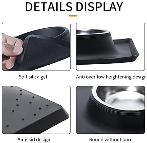 Edipets, Comedero Perro Gato y Mascotas, Bebedero Perro Gatos, Doble Plato Extraíble de Acero Inoxidable, Base de Silicona Antideslizante (Talla S: 504.5 G, Negro)