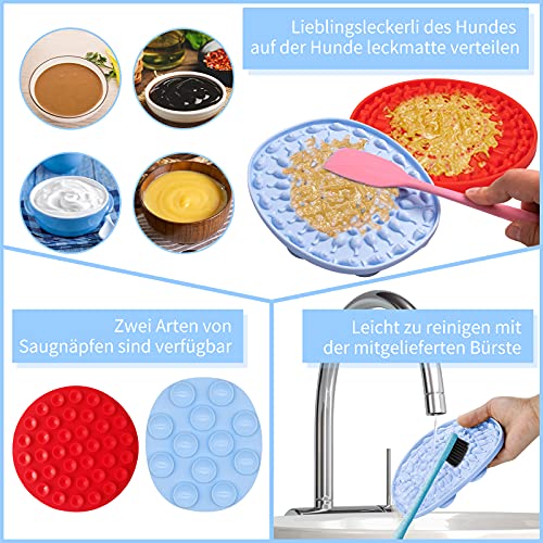 Edsvyug Almohadilla para Lamer Perros，2 Piezas Lick Mat para Perros con 1 espátula & 1 Cepillo - Dog Lick Mat Fuerte succión,Almohadilla para Lamer para el Entrenamiento de la ansiedad y Ducha