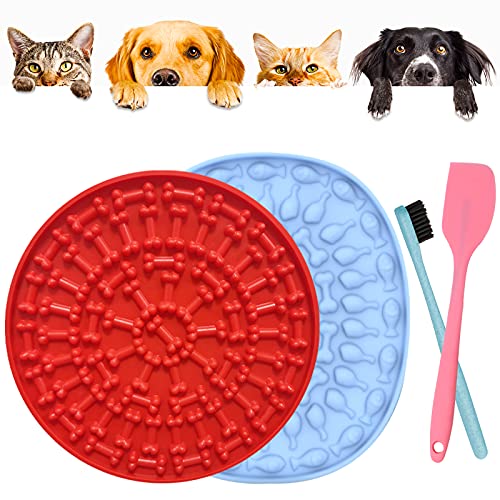 Edsvyug Almohadilla para Lamer Perros，2 Piezas Lick Mat para Perros con 1 espátula & 1 Cepillo - Dog Lick Mat Fuerte succión,Almohadilla para Lamer para el Entrenamiento de la ansiedad y Ducha