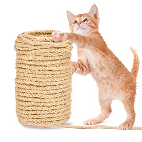EKKONG Cuerda de sisal Natural,Sisal Cuerda Gatos,Cuerda para Gatos,Proteger los Juguetes de Garras de molienda de Gatos,Accesorio para Gatos,para Manualidades de Bricolaje (6mm (20Meter))