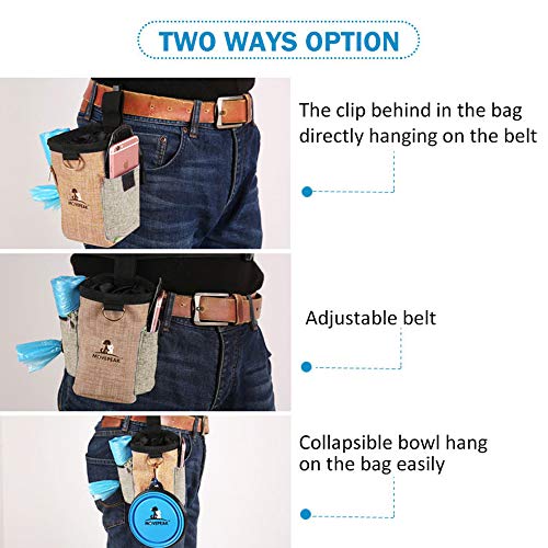 Enkarl Bolsa de golosinas para perros, bolsa de golosinas con cuenco para perros pequeños a grandes, fácil de transportar juguetes para mascotas, kibble, golosinas (azul)