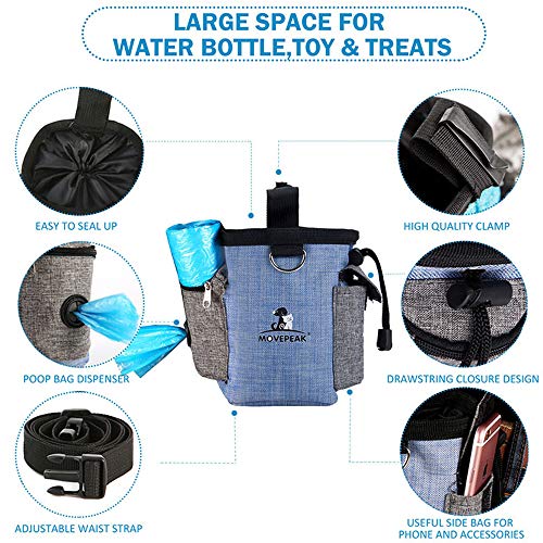 Enkarl Bolsa de golosinas para perros, bolsa de golosinas con cuenco para perros pequeños a grandes, fácil de transportar juguetes para mascotas, kibble, golosinas (azul)