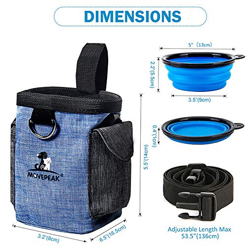 Enkarl Bolsa de golosinas para perros, bolsa de golosinas con cuenco para perros pequeños a grandes, fácil de transportar juguetes para mascotas, kibble, golosinas (azul)