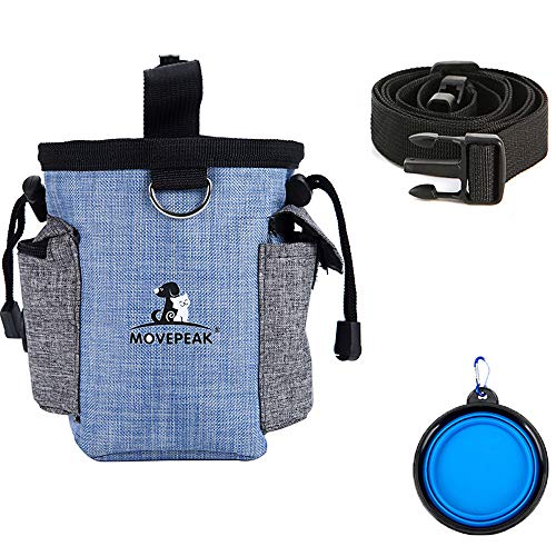 Enkarl Bolsa de golosinas para perros, bolsa de golosinas con cuenco para perros pequeños a grandes, fácil de transportar juguetes para mascotas, kibble, golosinas (azul)
