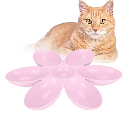 Entatial Tazón de Comida para Gatos, 6 Rejillas Funcionales Cuenco de Plástico Portátil para Gatos Esquina Redonda para Comida para Agua(Rosado)