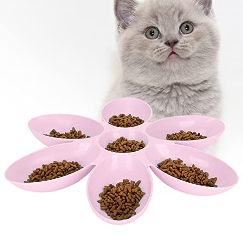 Entatial Tazón de Comida para Gatos, 6 Rejillas Funcionales Cuenco de Plástico Portátil para Gatos Esquina Redonda para Comida para Agua(Rosado)