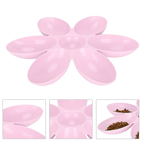 Entatial Tazón de Comida para Gatos, 6 Rejillas Funcionales Cuenco de Plástico Portátil para Gatos Esquina Redonda para Comida para Agua(Rosado)