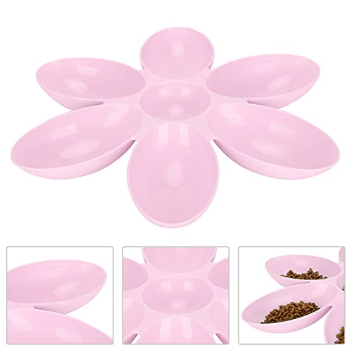 Entatial Tazón de Comida para Gatos, 6 Rejillas Funcionales Cuenco de Plástico Portátil para Gatos Esquina Redonda para Comida para Agua(Rosado)