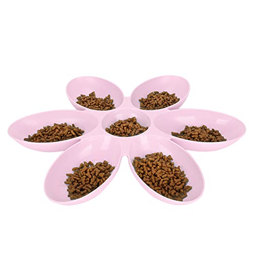 Entatial Tazón de Comida para Gatos, 6 Rejillas Funcionales Cuenco de Plástico Portátil para Gatos Esquina Redonda para Comida para Agua(Rosado)