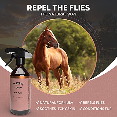 EQUEO Spray Repelente Moscas Caballos - Antimoscas para Caballos con Ingredientes Naturales - Anti Mosquitos Caballos con Efecto Hidratante y Duradero - Alternativa a Mosqueros para Caballos, 500ml