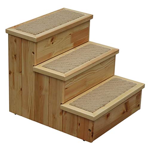 Escalera de mascotas Los escalones de madera de tamaño mediano para perros de 3 pasos son camas y sofás, con cajones y escaleras de cama, adecuados para perros / gatos / mascotas de interior, carga 30