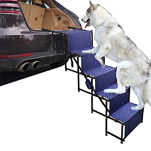 Escaleras De Perro, Paso De Perro Grande Plegable, Rampa De La Escalera De Mascotas Portátil Liviana para Automóviles, SUV Y Lecho Alto, 5 Pasos Rampa Plegable De Las Escaleras Mascotas,Armada