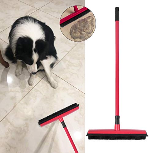 Escoba de Depilación para Mascotas, Quita Fácilmente el Pelo Escoba de Empuje de Largo Flexible Fácil de Limpiar con Cepillo de Pelusa para Limpiar el Cabello(Rojo)