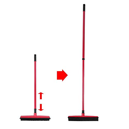 Escoba de Depilación para Mascotas, Quita Fácilmente el Pelo Escoba de Empuje de Largo Flexible Fácil de Limpiar con Cepillo de Pelusa para Limpiar el Cabello(Rojo)