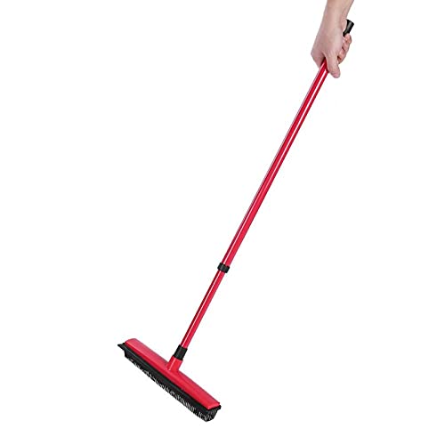 Escoba de Depilación para Mascotas, Quita Fácilmente el Pelo Escoba de Empuje de Largo Flexible Fácil de Limpiar con Cepillo de Pelusa para Limpiar el Cabello(Rojo)