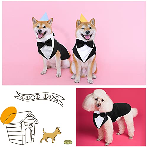 Esmoquin de Perro Set de Traje y Bandana de Perro Esmoquin Formal de Perros Traje de Fiesta Boda de Mascotas Camisa de Pajarita de Boda para Disfraces Cumpleaños Halloween (S)